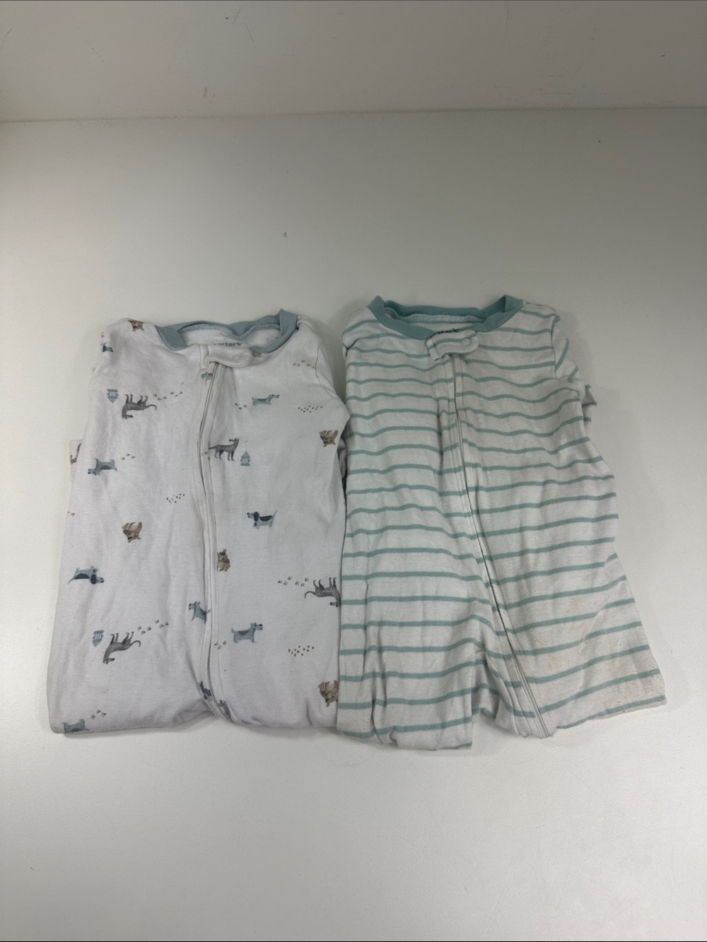 Carter's Mint Stripe & Animal Print Long Sleeve Onesie Set Size 9M Cute Baby